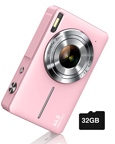 Camkory Digital Camera FHD 1080P with 32G Card 16X Zoom Easy for Kids Pink